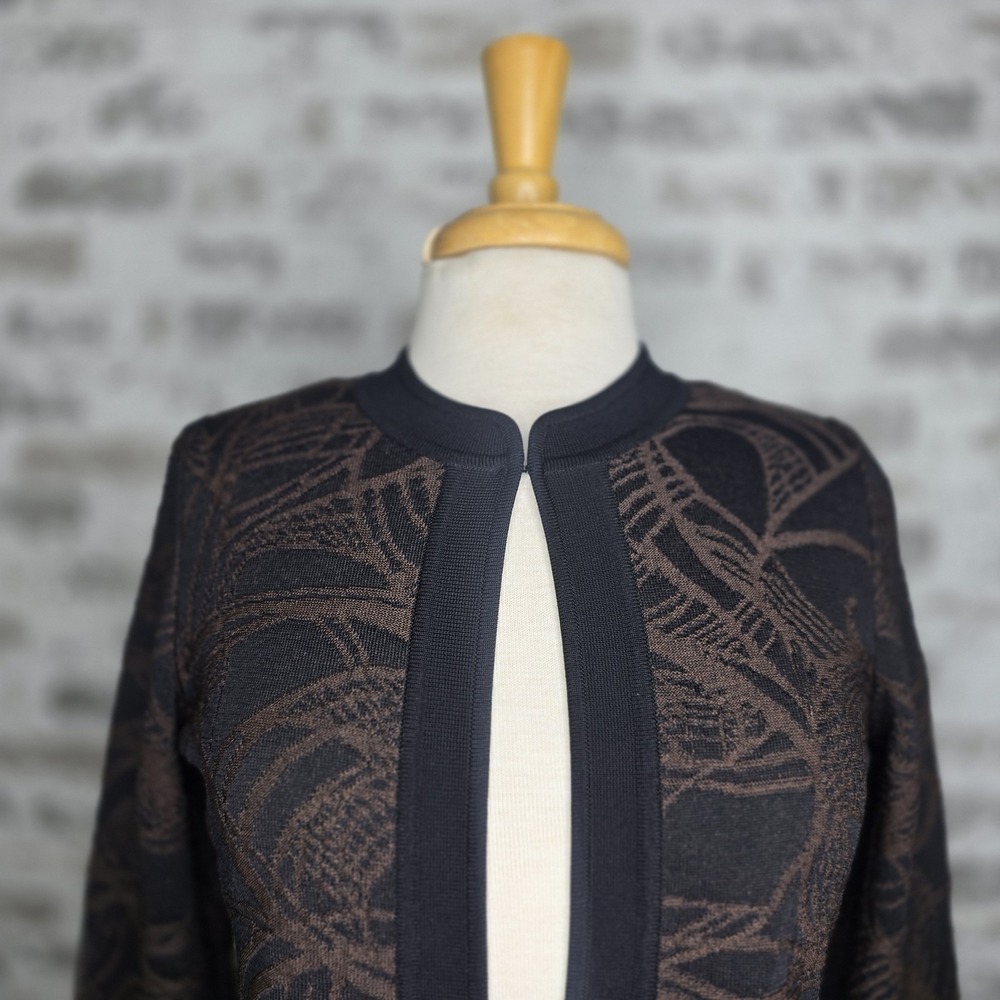Exclusively Misook Jacket Blazer Womens Petite XS Black Brown Long Sleeve Knit - Picture 2 of 13